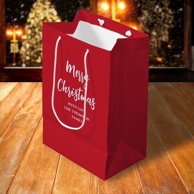 Red Simple God jul Anpassningsbar (Merry Christmas Whimsy calligraphy simple red gift bag)