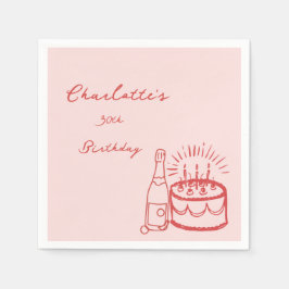 RED simple Hand Drawn 30th Birthday Napkins Pappersservett