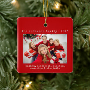 Red Simple Minimalist-familjens julfoto Julgransprydnad Keramik