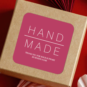 Red Simple Minimalist Handmade Business Support Fyrkantigt Klistermärke