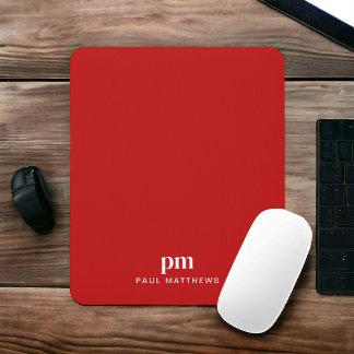Red Simple Minimalist med Monogram och Namn Musmatta