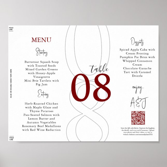 Red Simple Modern Tri-Fold Wedding Menu Poster (Framsidan)