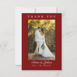 Red Simple Photo Wedding Thank You Card W Note Tack Kort