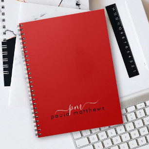 Red Simple Professionell Monogram Initialer och Na Anteckningsbok