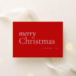 Red Simple Serif Merry Julkort