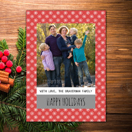 Red Simple Snowflake Helgdag Photo Flat Card Julkort