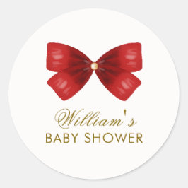 Red Simple Watercolor Bow Baby Shower Runt Klistermärke