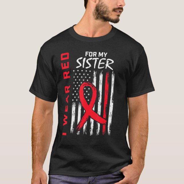 Red Sister Heart Disease Awareness USA Flag Matchi T Shirt (Framsida)