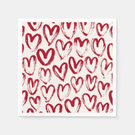 Red Sketch Heart Patterns Hand-Drawn Doodle-Style Pappersservett