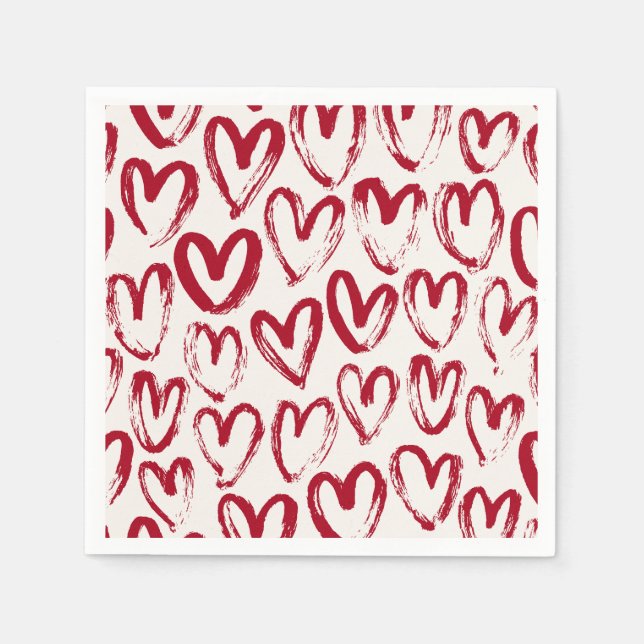 Red Sketch Heart Patterns Hand-Drawn Doodle-Style Pappersservett (Framsidan)