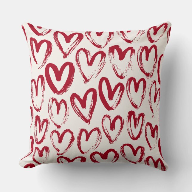 Red Sketch Hearts och Kärlek Mönster Kudde (Framsida)