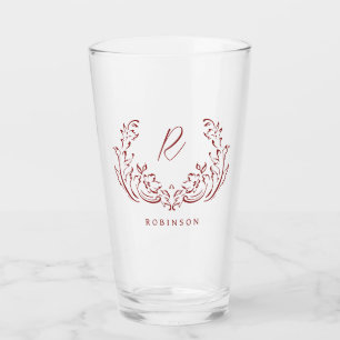 Red Sketched Vintage Flourish Family Monogram Glaskopp