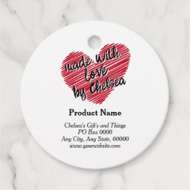 Red Sketchy Heart "Made with Kärlek" Product Märkr Gåvor Etiketter