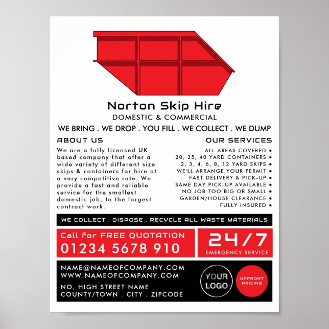 Red Skip, Skip/Dumpster Company Advertising Poster (Framsidan)