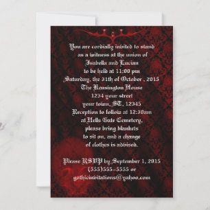Red Skull Damask Goth Bröllop Inbjudningar