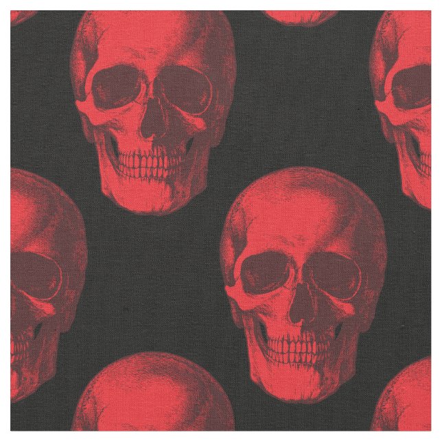 Red Skull Gothic Halloween Creepy Tyg (Närbild)