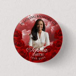 Red Sky Roses Funeral Memorial Button Keepsake Knapp