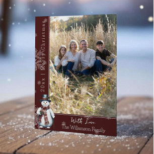 Red Smiling Snögubbe Photo Helgdag Card Julkort