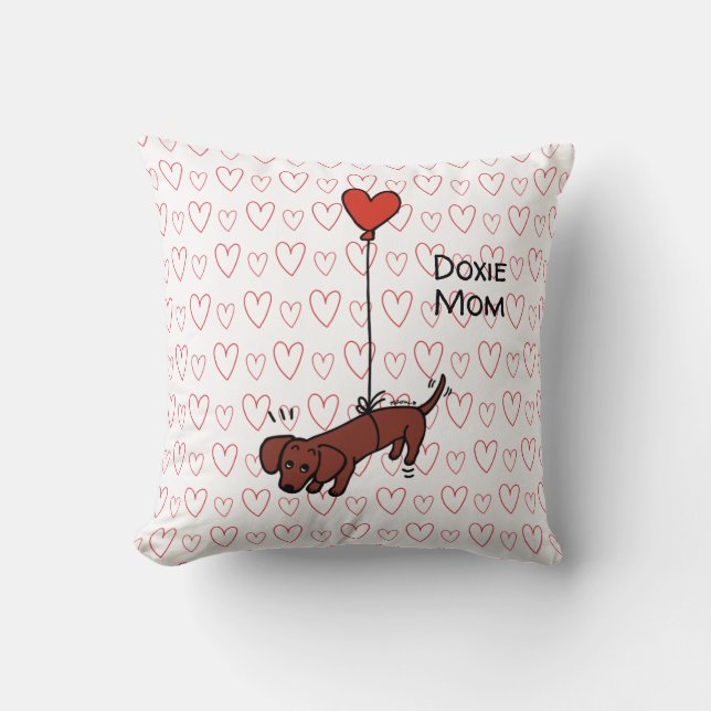 Red Smooth Dachshund Heart Balloon Kudde (Framsida)