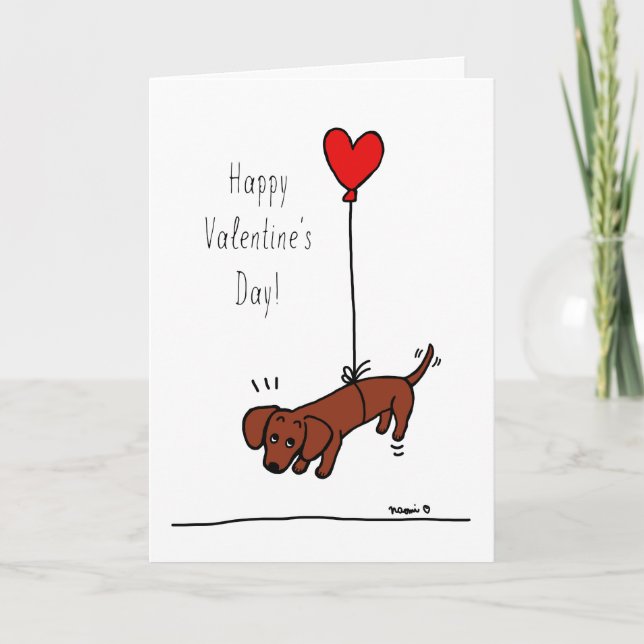 Red Smooth Dachshund Valentine Balloon Helgkort (Framsida)