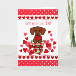 Red Smooth Dachshund Valentine Day Card Helgkort