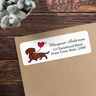 Red Smooth Hred Dachshund Smiling Heart Returadress Etikett