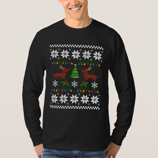 Red Smooth Hved Dachshund jul Antlers T Shirt (Framsida)