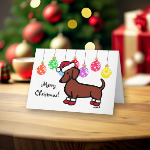 Red Smooth Hved Dachshund jul Helgkort