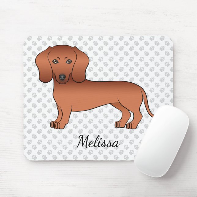Red Smooth Jackar Dachshund Cute Tecknad hund & Na Musmatta (Med mus)