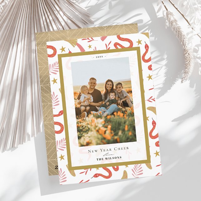 Red Snake & Mushroom 2 Photo Chinese New Year Julkort (Skapare uppladdad)