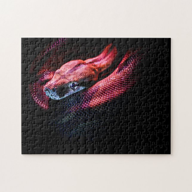 Red Snake on Black - HD Photo Puzzle Pussel (Horisontell)