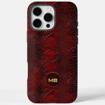 Red Snakeskin Leather Skriv ut Embossed Monogram