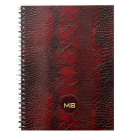 Red Snakeskin Leather Skriv ut Embossed Monogram Anteckningsbok