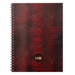 Red Snakeskin Leather Skriv ut Embossed Monogram Anteckningsbok