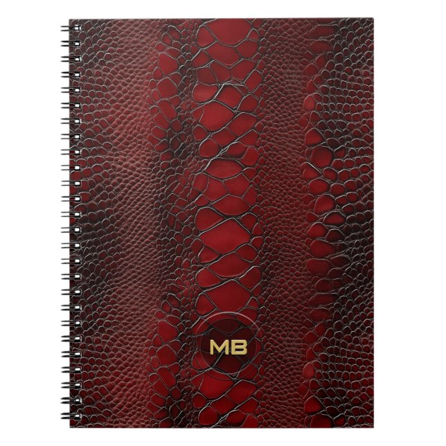 Red Snakeskin Leather Skriv ut Embossed Monogram Anteckningsbok (Framsidan)