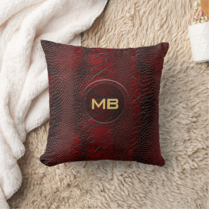 Red Snakeskin Leather Skriv ut Embossed Monogram Kudde