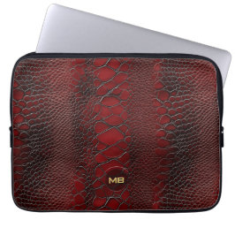 Red Snakeskin Leather Skriv ut Embossed Monogram Laptop Fodral