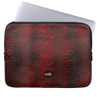Red Snakeskin Leather Skriv ut Embossed Monogram Laptop Fodral