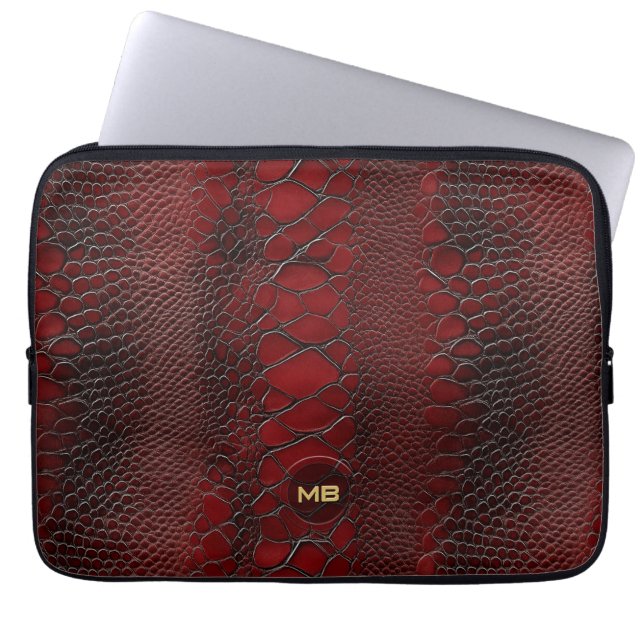 Red Snakeskin Leather Skriv ut Embossed Monogram Laptop Fodral (Framsidan)