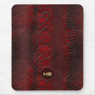 Red Snakeskin Leather Skriv ut Embossed Monogram Musmatta