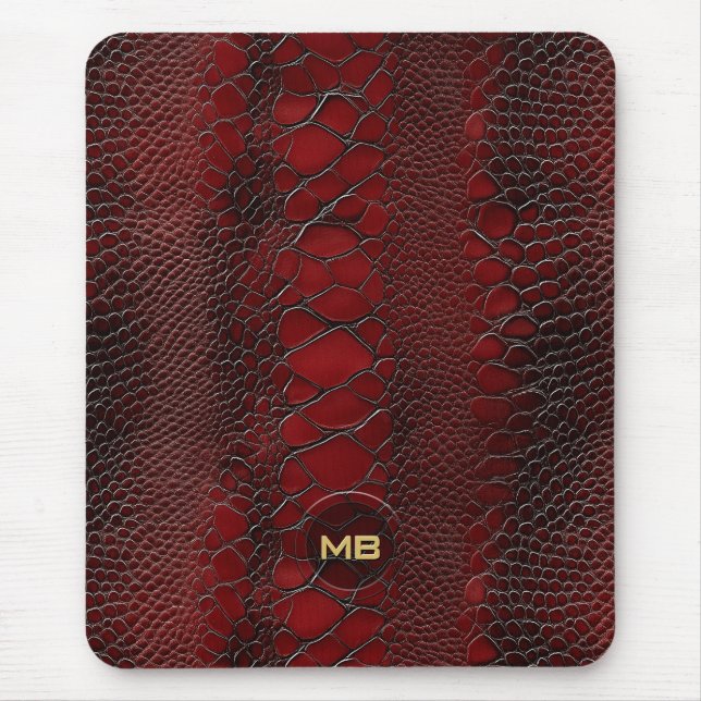 Red Snakeskin Leather Skriv ut Embossed Monogram Musmatta (Framsidan)