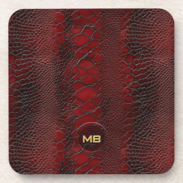 Red Snakeskin Leather Skriv ut Embossed Monogram Underlägg