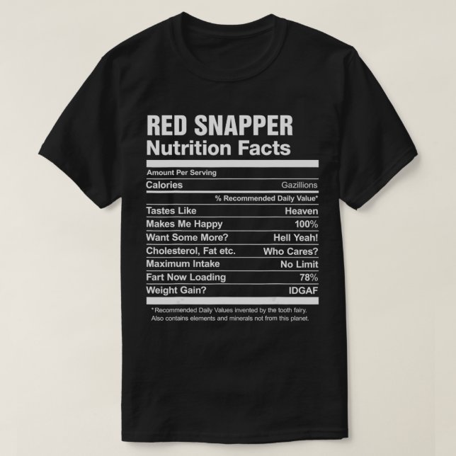 Red Snapper Nutrition Facts Funny Graphic T Shirt (Design framsida)
