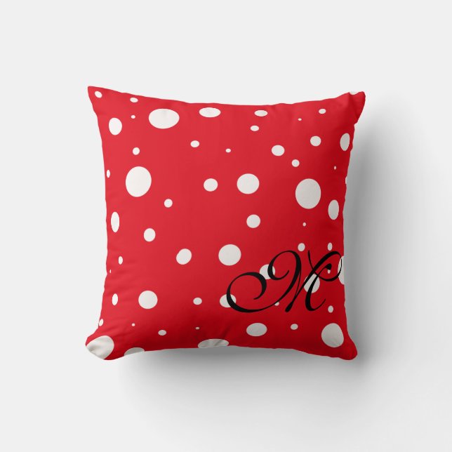 Red Snö Dots Dekorativ kudde Monogram (Framsida)