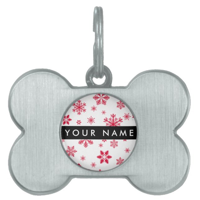 Red Snöflingor, ditt namn, anpassa ID-bricka Husdjur (Framsidan)