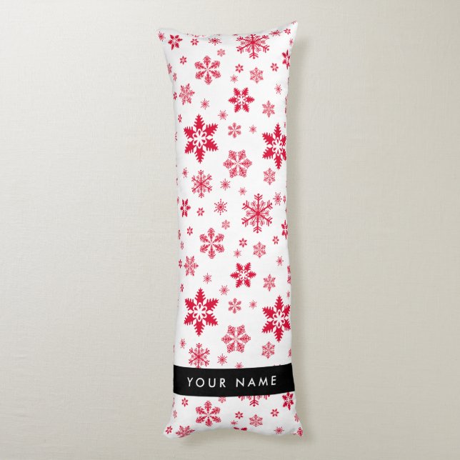 Red Snöflingor, ditt namn, anpassa Kroppskudde (Baksidan (Vertikal))