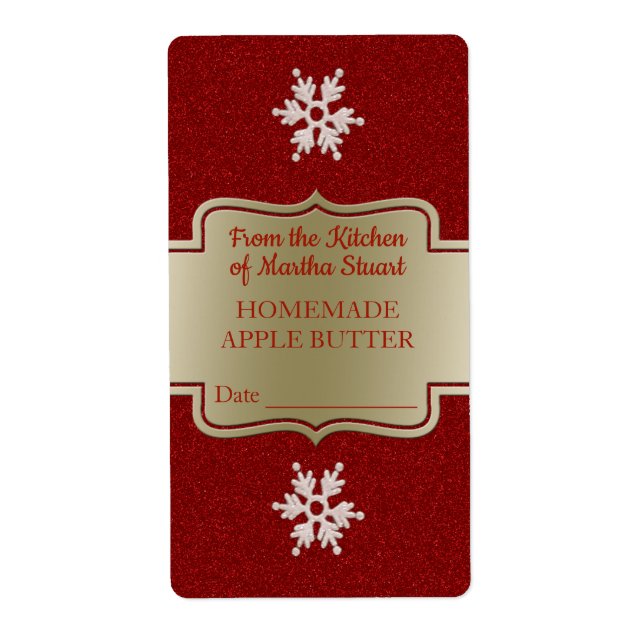 Red Snöflingor Homemade Apple Butter Canning Burk Fraktsedel (Framsidan)