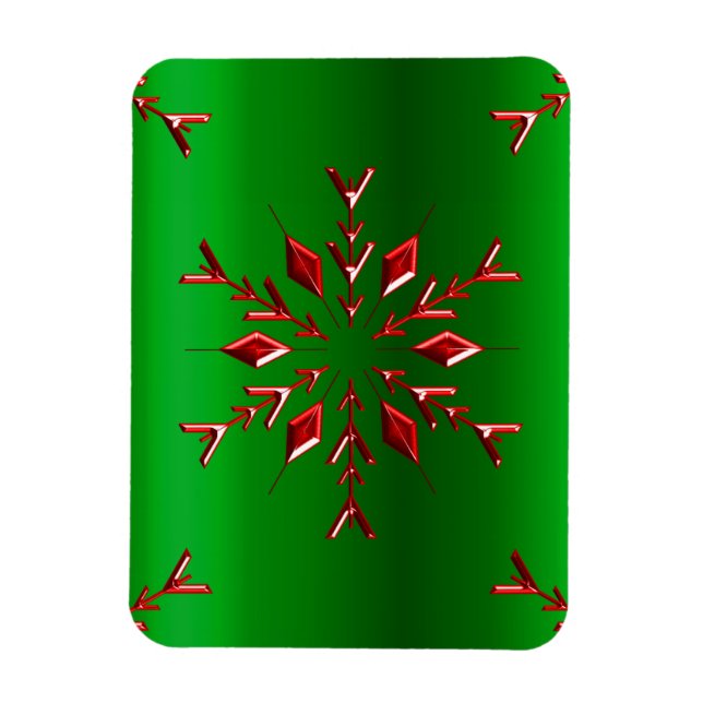 Red Snöflingor på Grönten Jul Magnet (Vertikal)