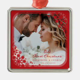 Red Snöflingor Ram Modern Helgdag Bröllop Photo Julgransprydnad Metall