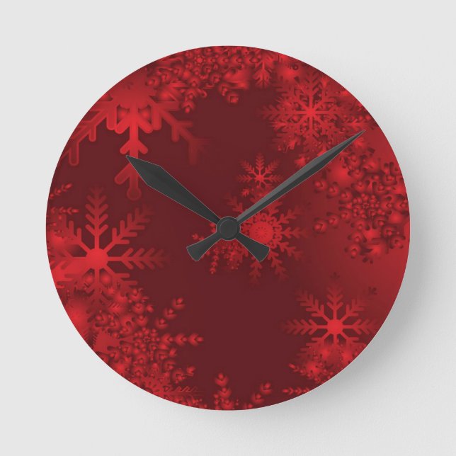Red Snöflingor Rund Klocka (Framsida)
